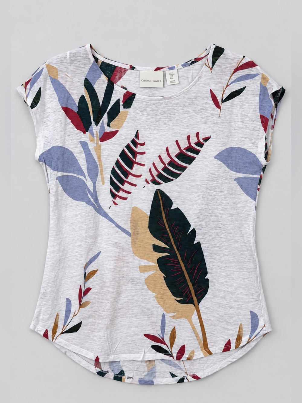 Cynthia Rowley 100% Linen Top Blouse Medium Coastal Euro Summer Fisherman Floral